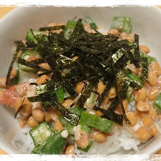 一人ご飯☆梅納豆オクラ丼